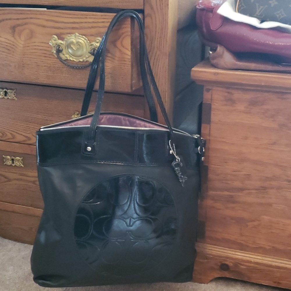 Coach black leather tote.